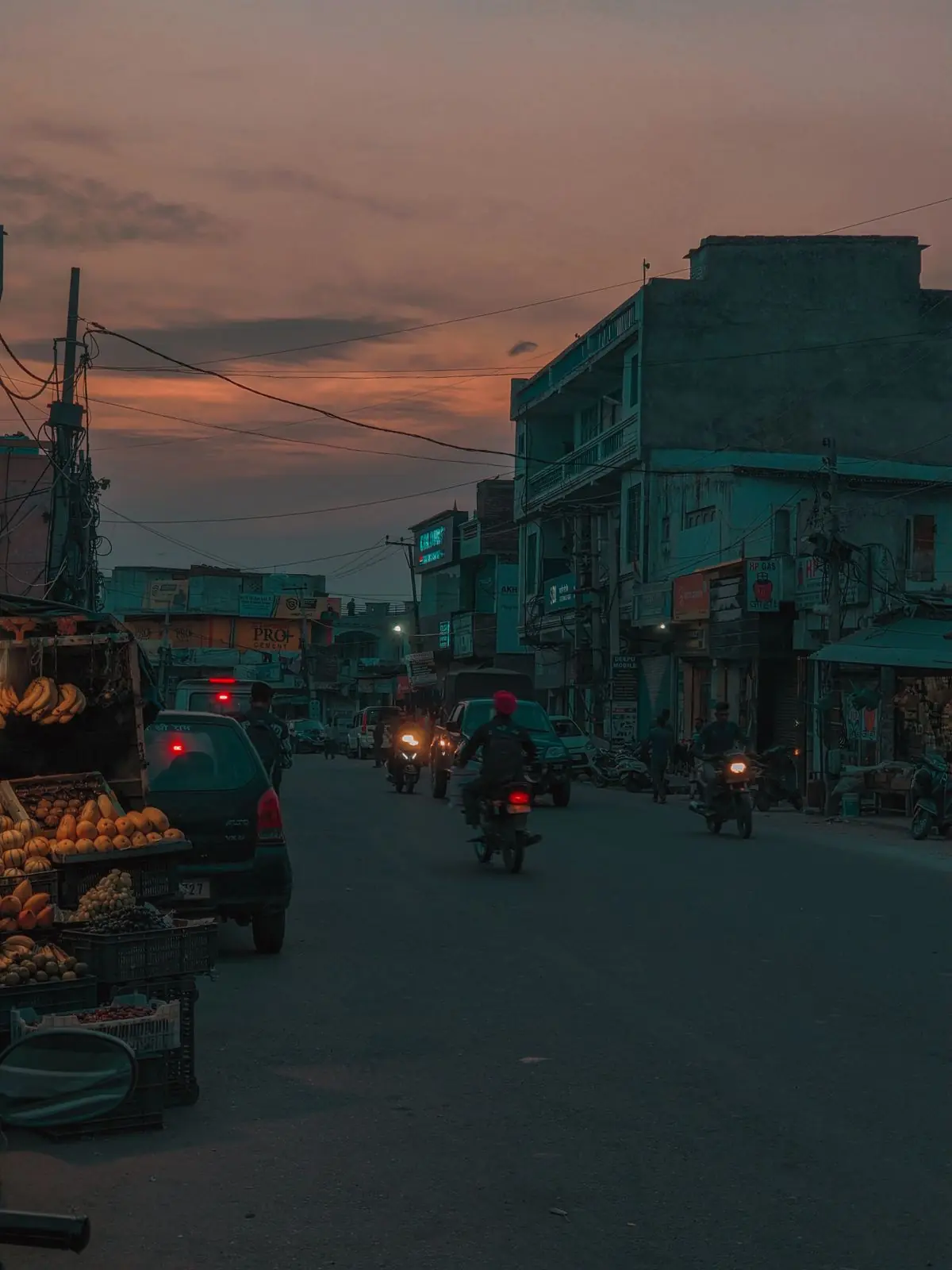Town street in Punjab, Pakistan at sunset
